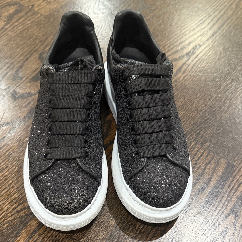 Alexander McQueen Black Glitter Women’s Sneakers Size 37 - Picture 3 of 16